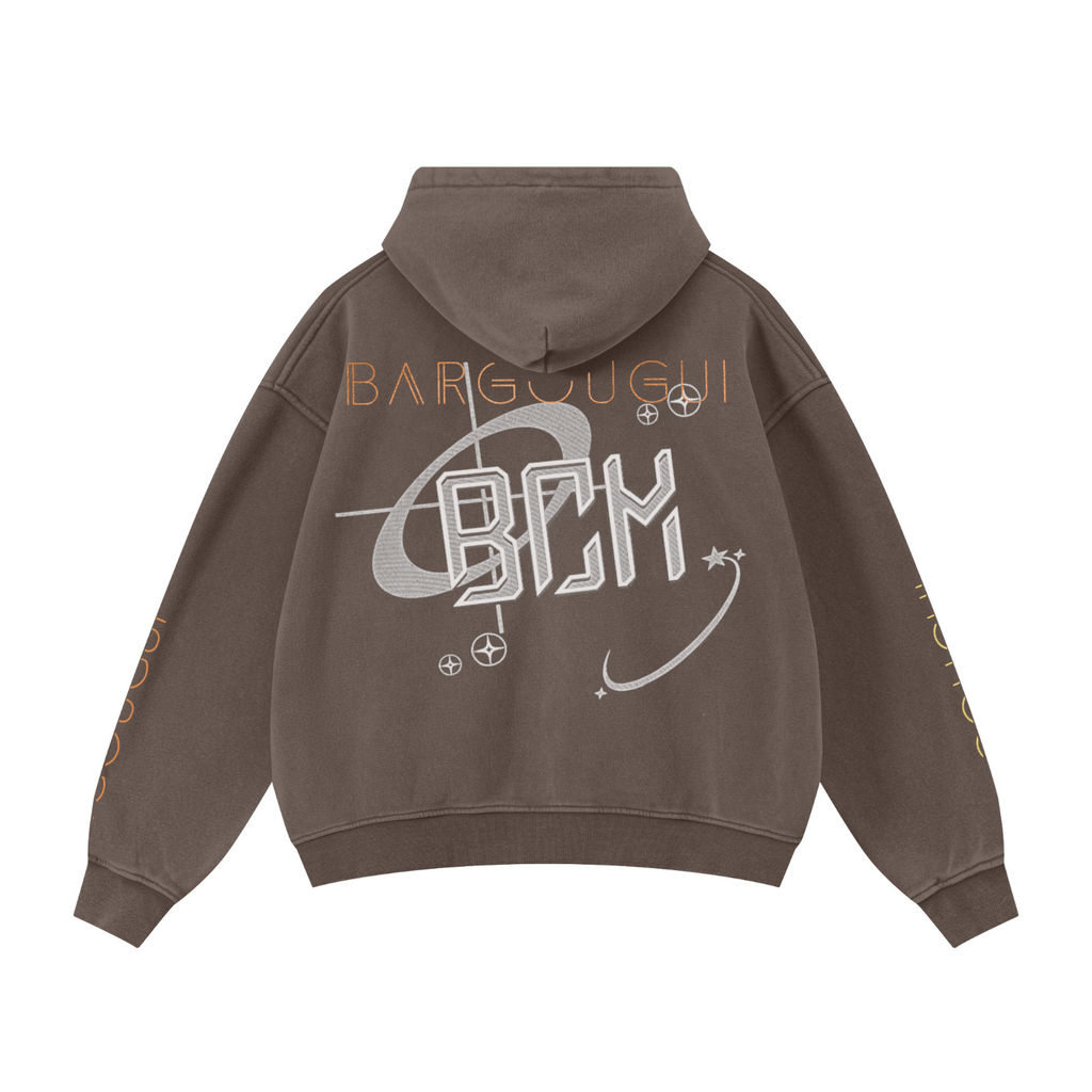 355GSM Drop Shoulder Heavyweight Washed Fleece Hoodie Vintage Dark Brown