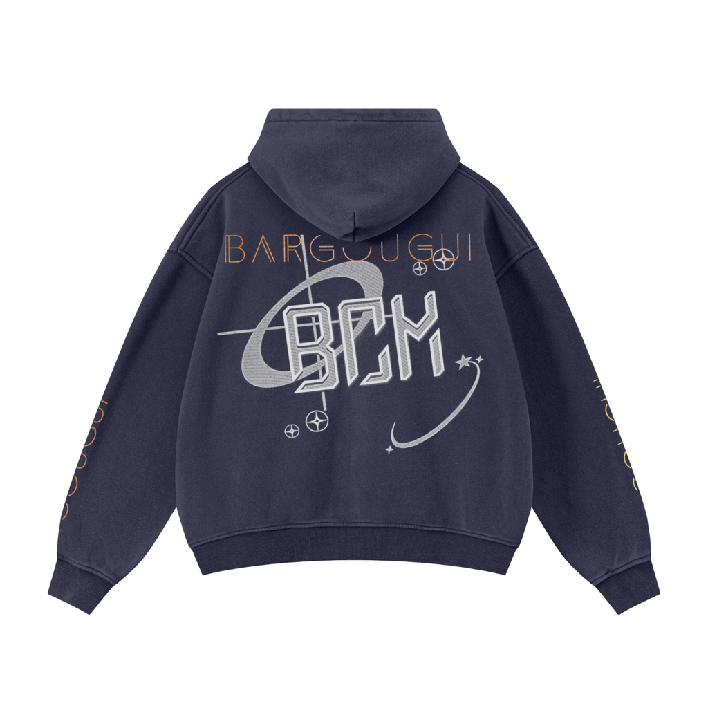 355GSM Drop Shoulder Heavyweight Washed Fleece Hoodie Vintage Royal Blue