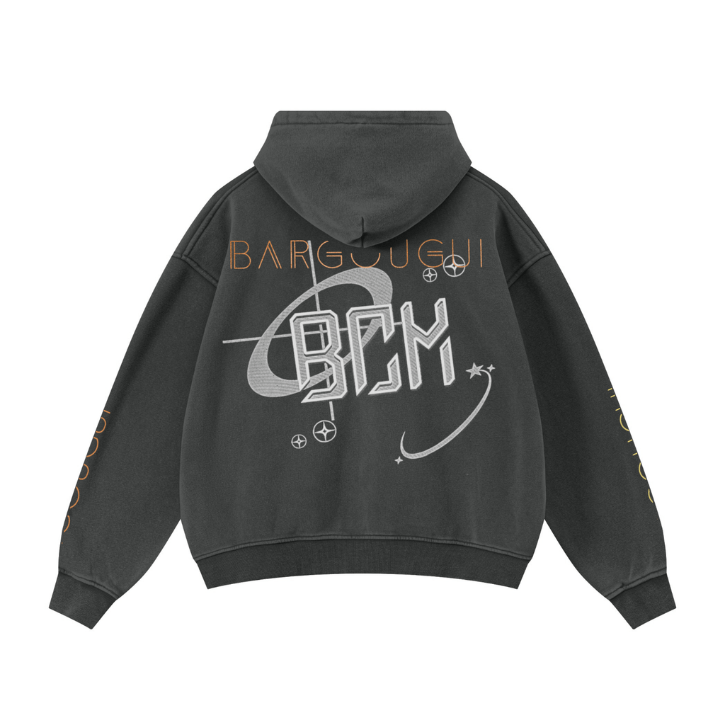 355GSM Drop Shoulder Heavyweight Washed Fleece Hoodie Vintage Dark Grey