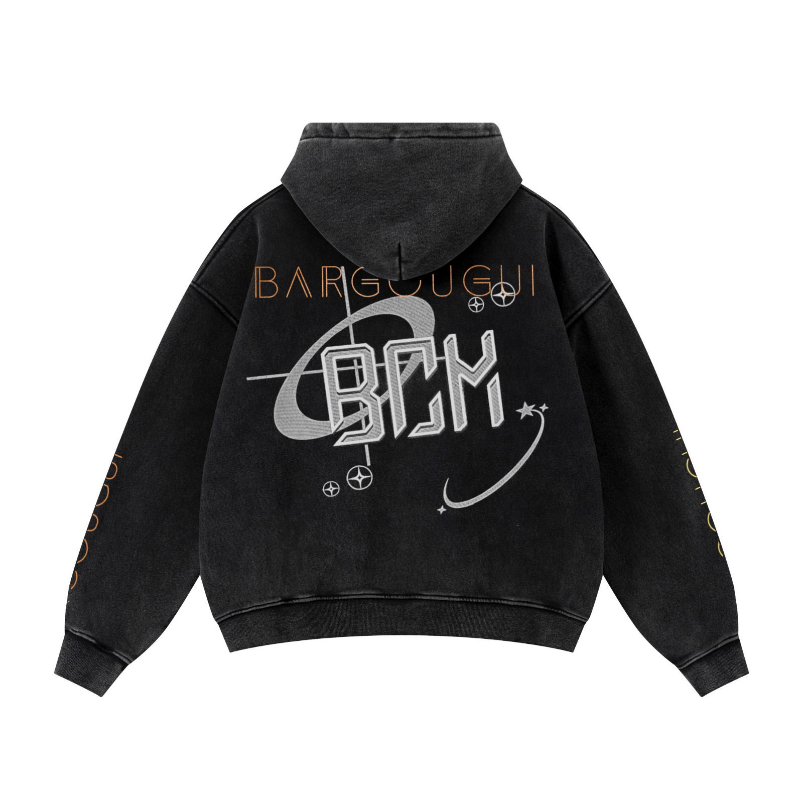 355GSM Drop Shoulder Heavyweight Washed Fleece Hoodie Vintage Black