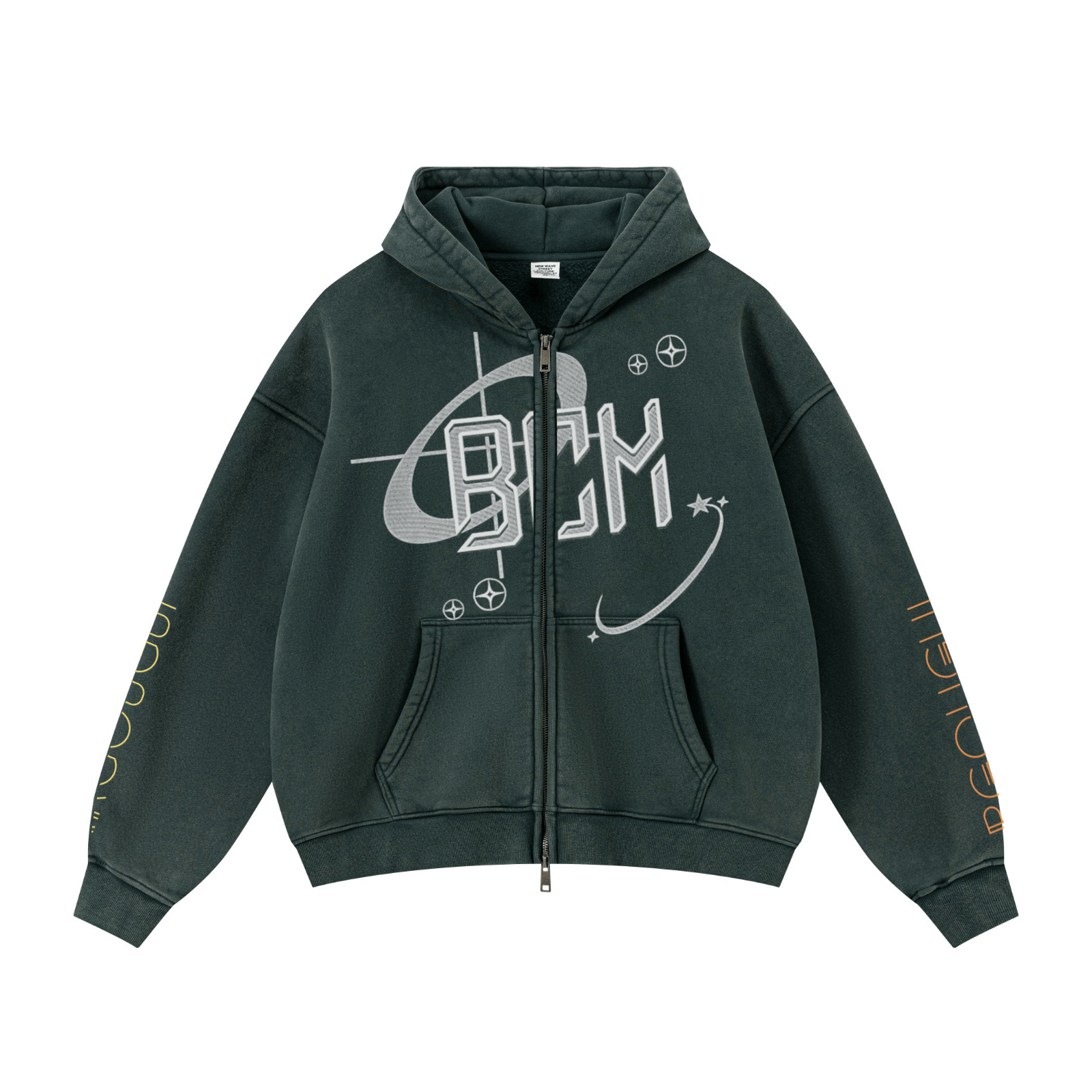 355GSM Drop Shoulder Heavyweight Washed Fleece Hoodie Vintage Moss Green