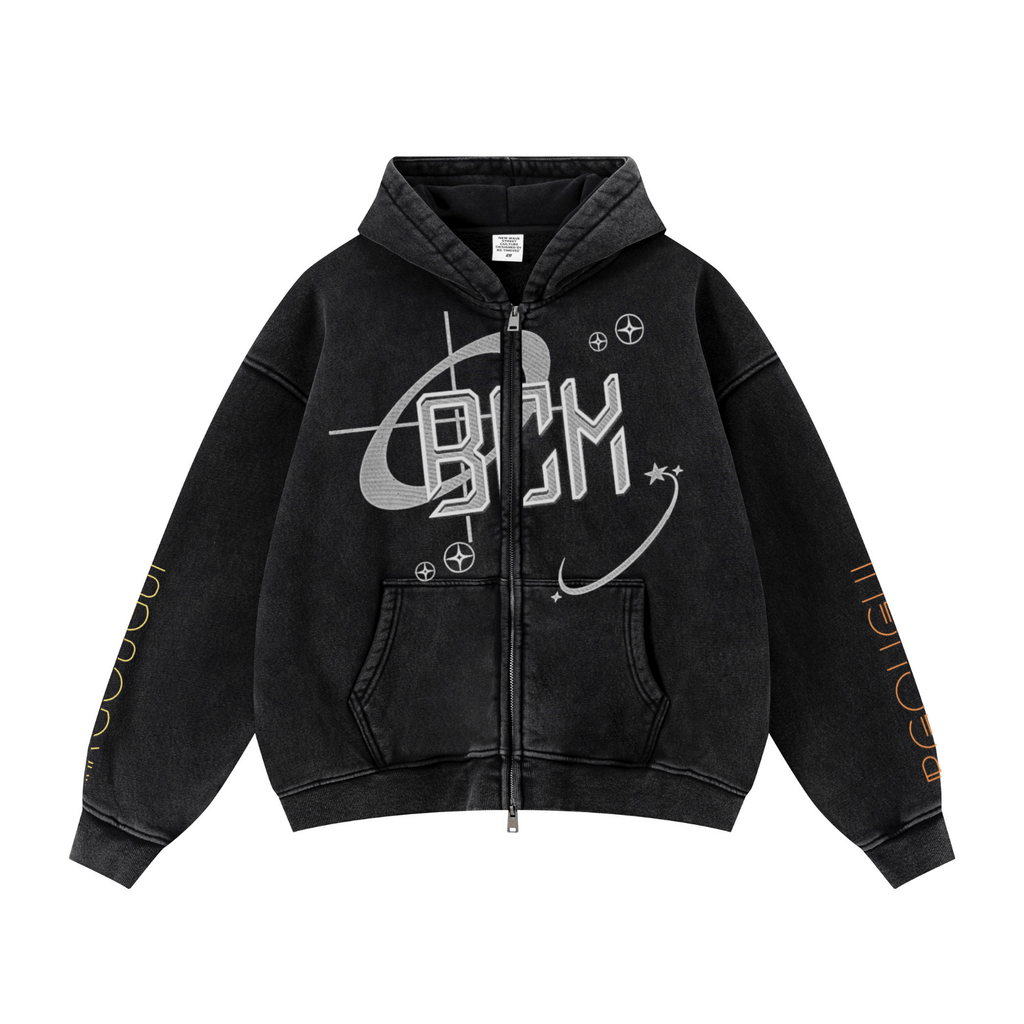 355GSM Drop Shoulder Heavyweight Washed Fleece Hoodie Vintage Black