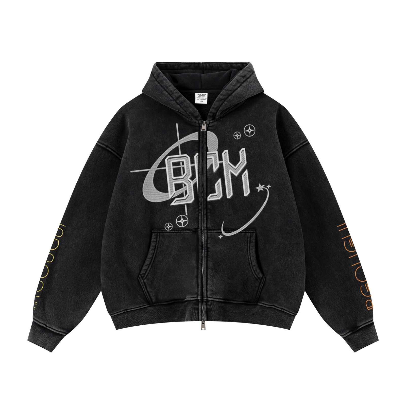 355GSM Drop Shoulder Heavyweight Washed Fleece Hoodie Vintage Black