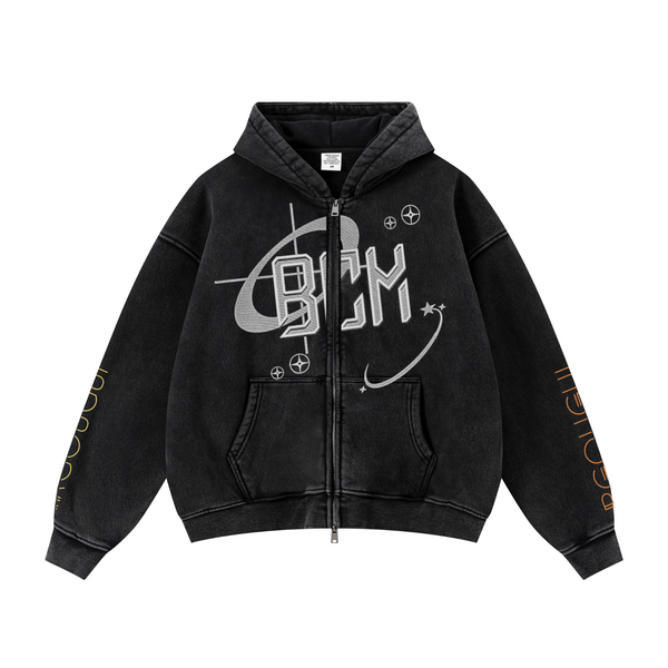 355GSM Drop Shoulder Heavyweight Washed Fleece Hoodie Vintage Black