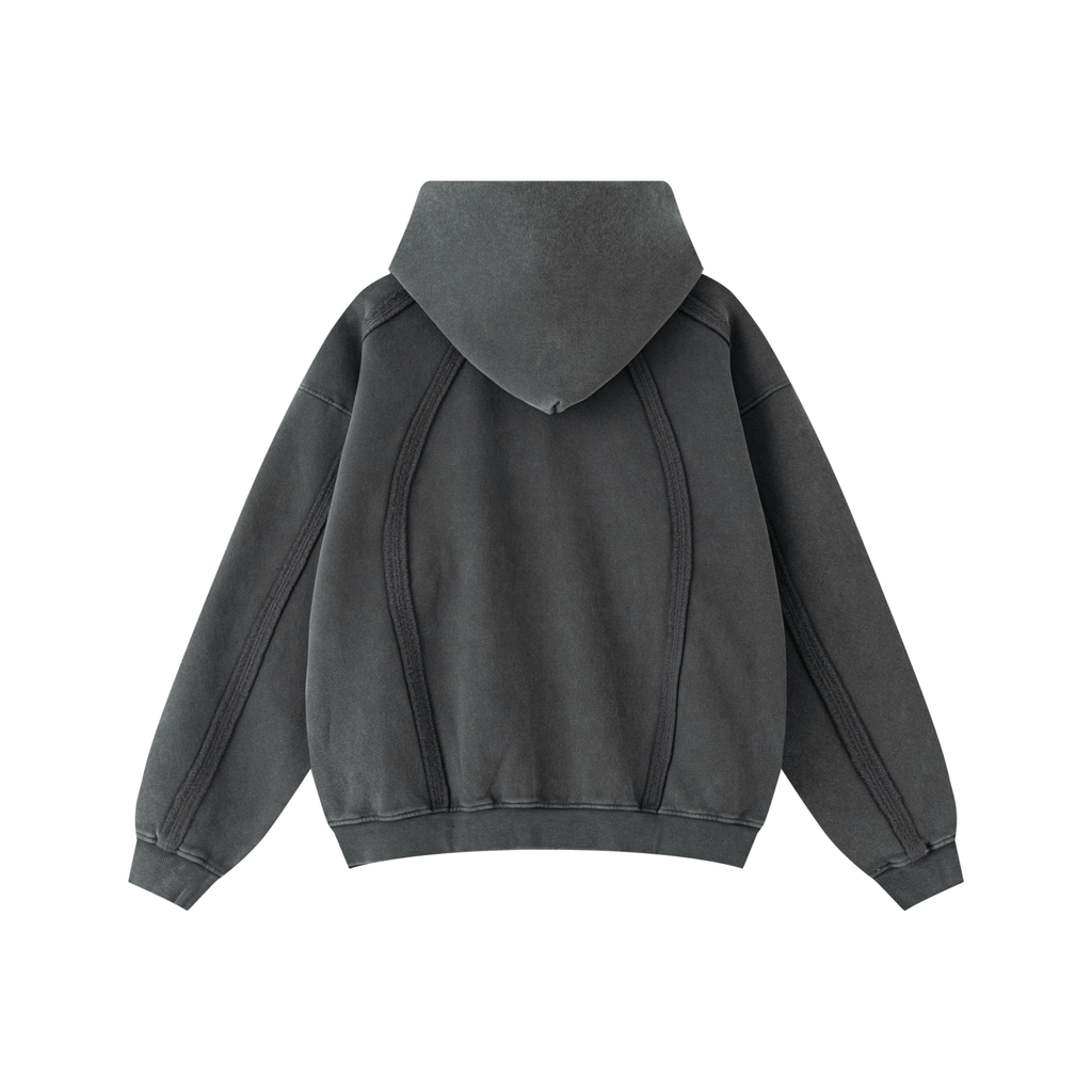 360GSM Drop-Shoulder & Snowflake Washed Oversized Zip Hoodie Snowflake Grey