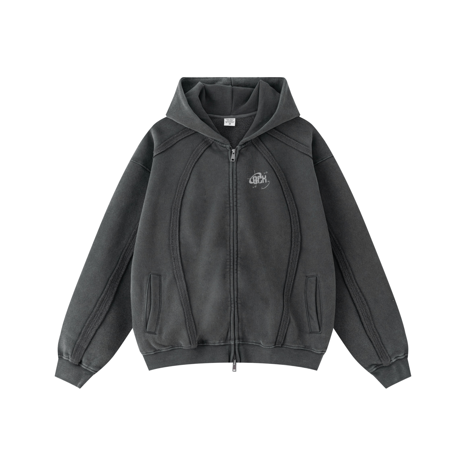 360GSM Drop-Shoulder & Snowflake Washed Oversized Zip Hoodie Dark Grey