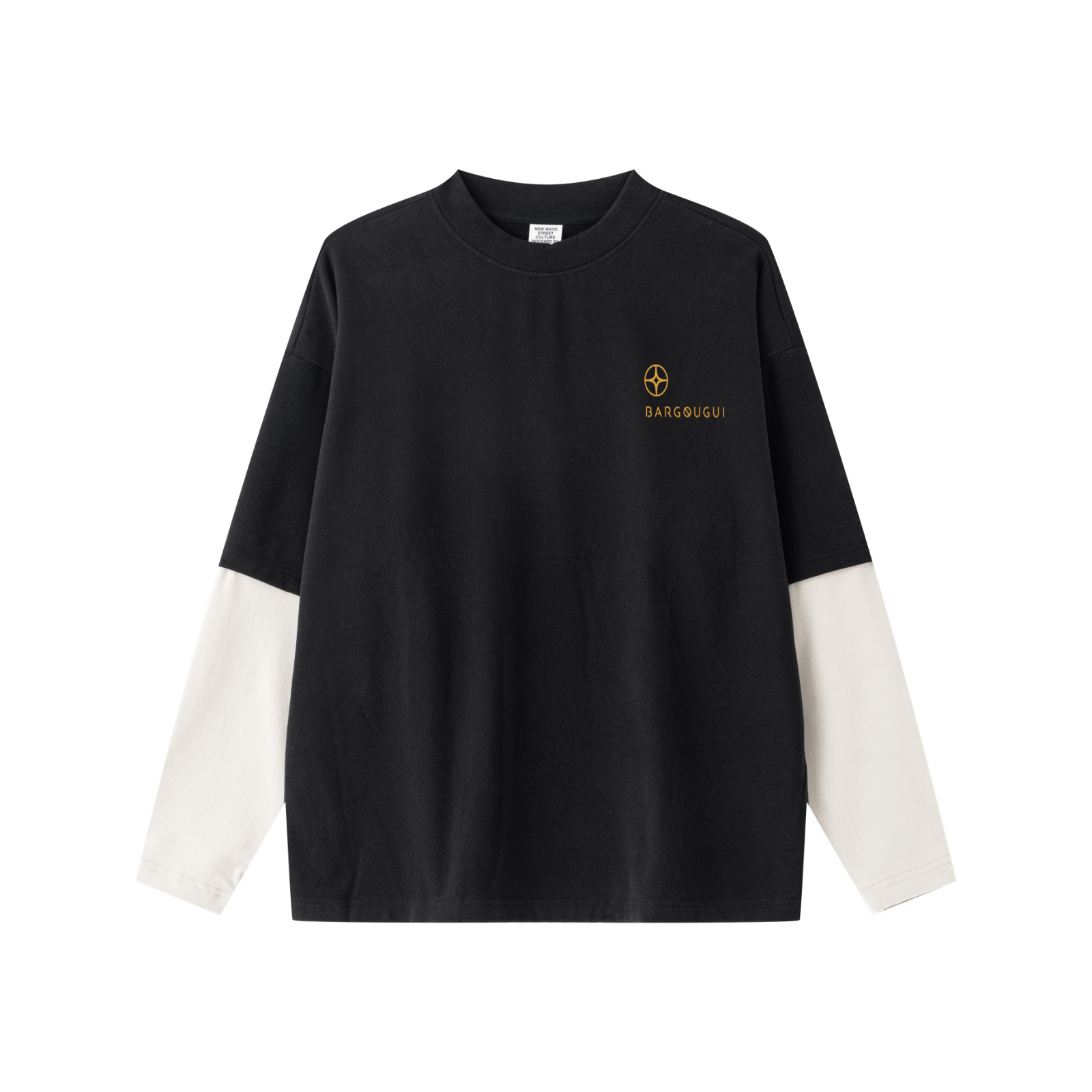 320GSM Lightweight Thermal Fabric & Relaxed Drape Fit Raglan Contrast Sweatshirt Black/Grey Apricot