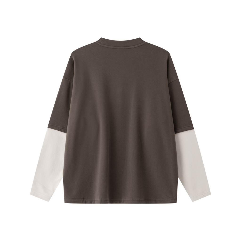 320GSM Lightweight Thermal Fabric & Relaxed Drape Fit Raglan Contrast Sweatshirt Coffee/Grey Apricot