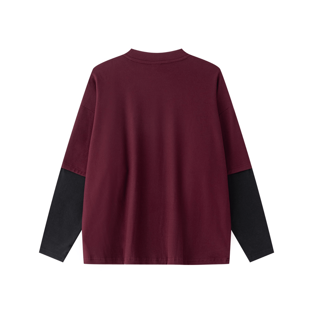 320GSM Lightweight Thermal Fabric & Relaxed Drape Fit Raglan Contrast Sweatshirt Dark Red/Black