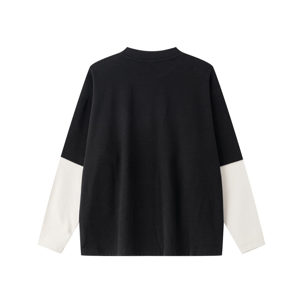 320GSM Lightweight Thermal Fabric & Relaxed Drape Fit Raglan Contrast Sweatshirt Black/Grey Apricot