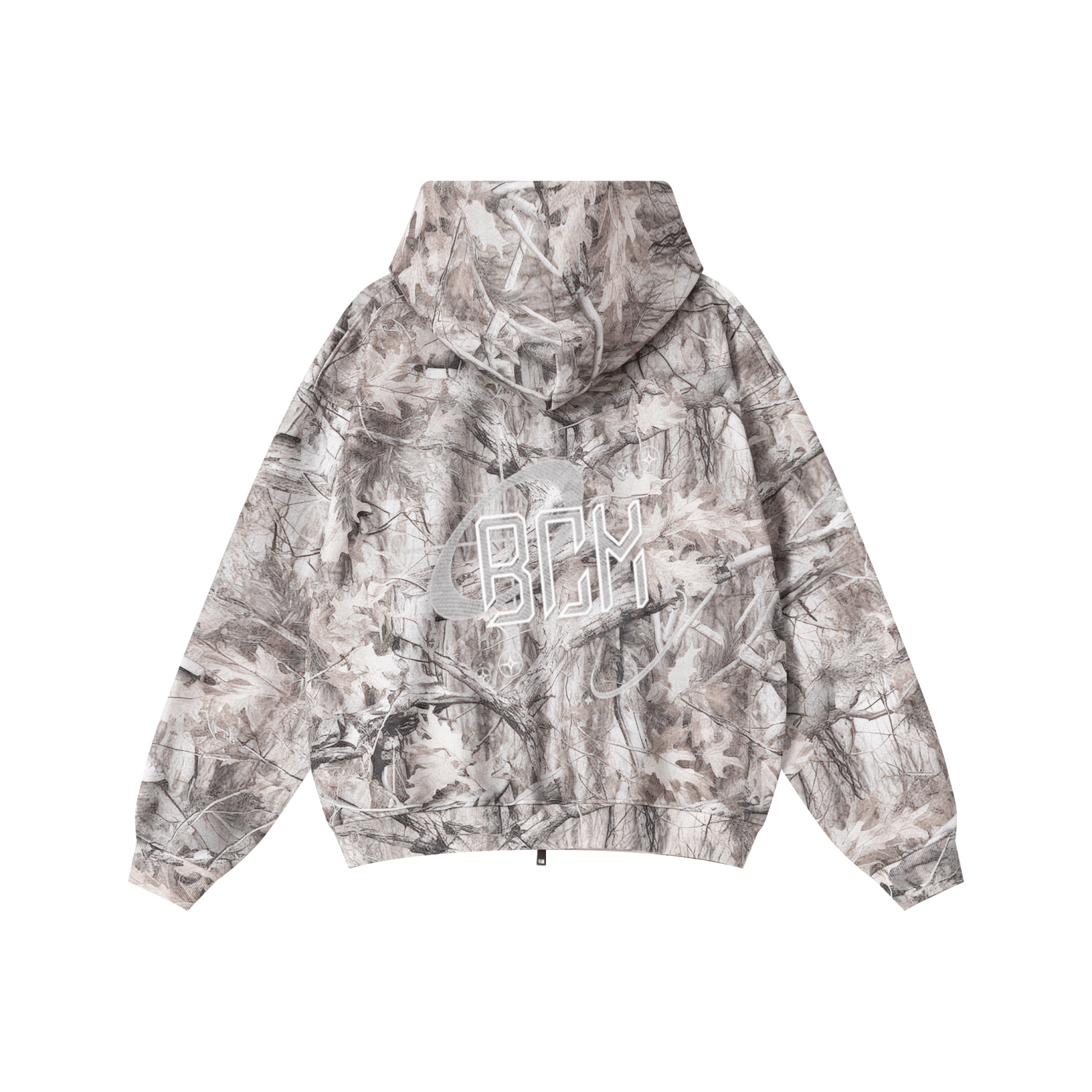 340GSM Drop-Shoulder Outdoor-Inspired Zip-Up Hoodie 	Branch Camouflage