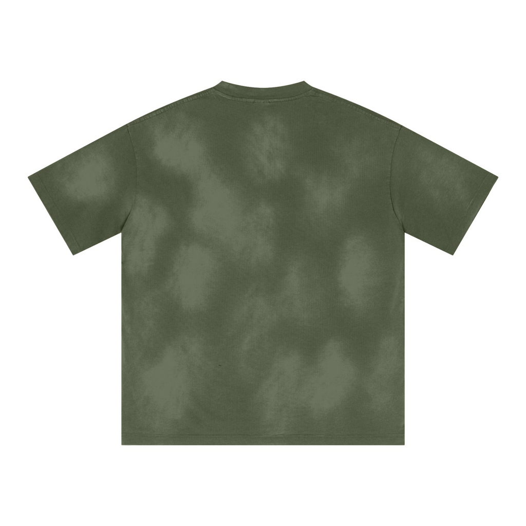 285GSM Crewneck Drop-Shoulder T-Shirt with Monkey-Wash Finish Army Green