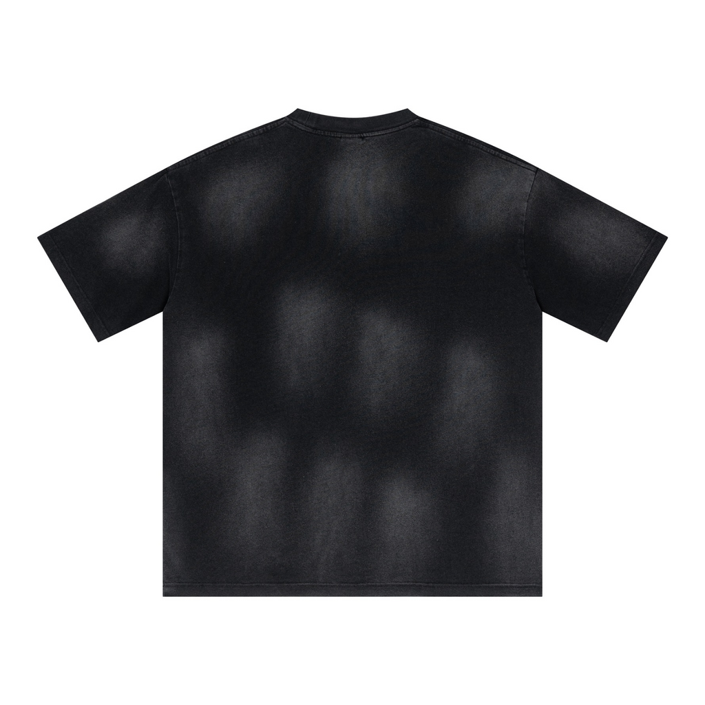 285GSM Crewneck Drop-Shoulder T-Shirt with Monkey-Wash Finish Snowflake Black