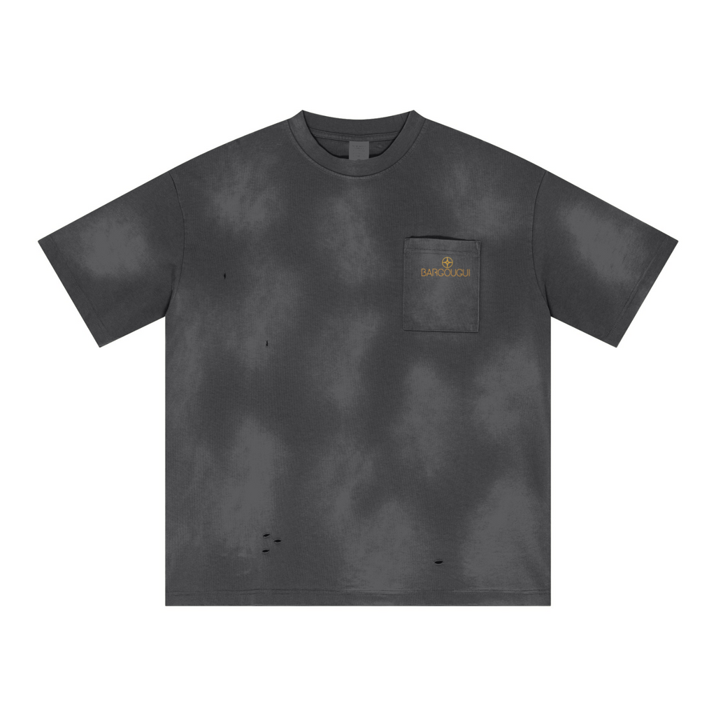 285GSM Crewneck Drop-Shoulder T-Shirt with Monkey-Wash Finish Dark Gray