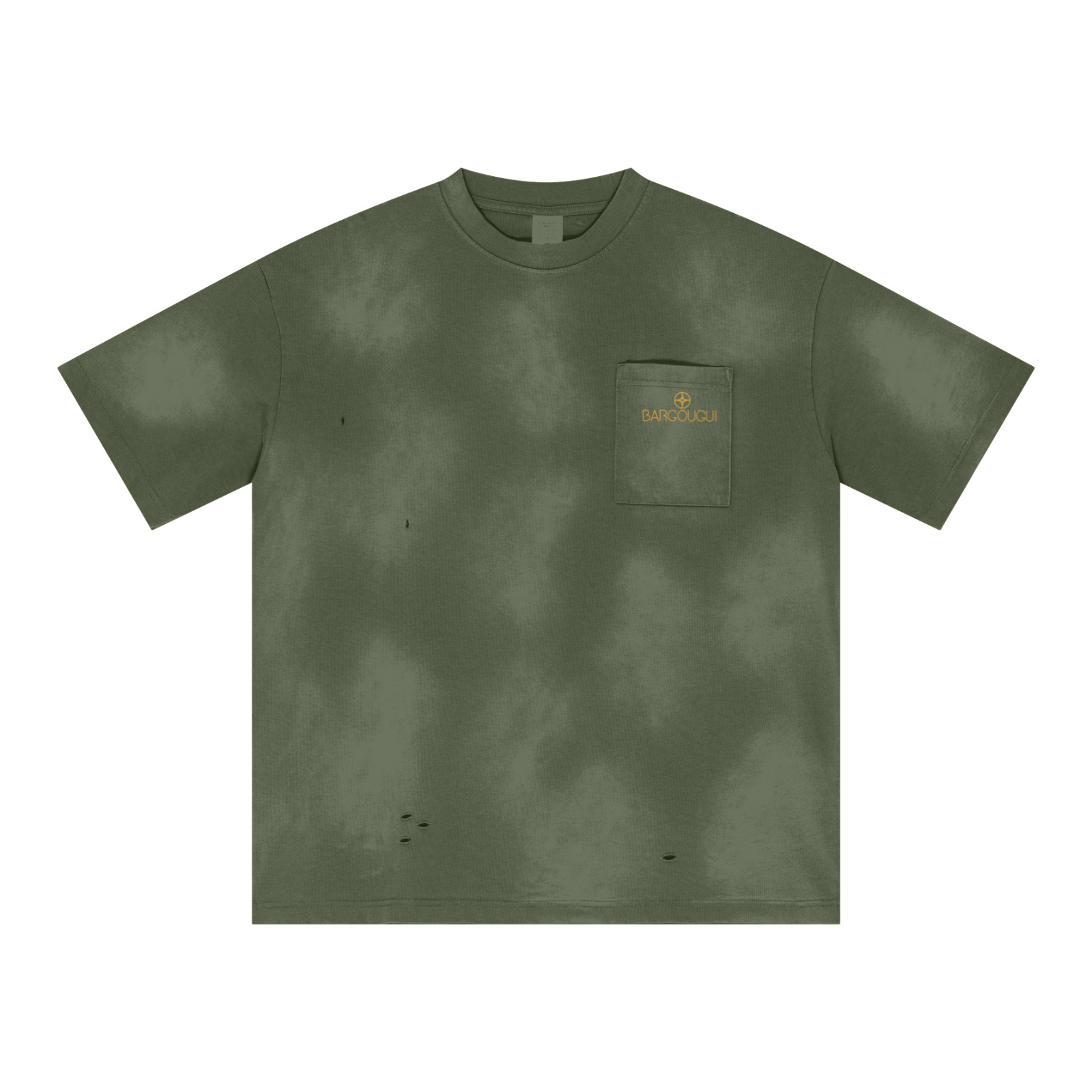 285GSM Crewneck Drop-Shoulder T-Shirt with Monkey-Wash Finish Army Green