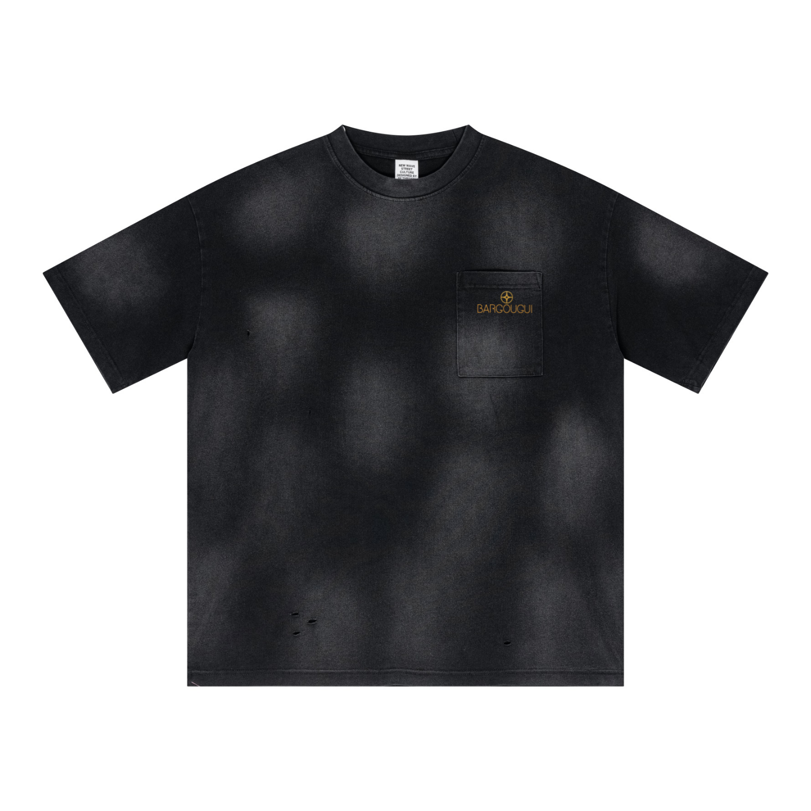 285GSM Crewneck Drop-Shoulder T-Shirt with Monkey-Wash Finish Snowflake Black